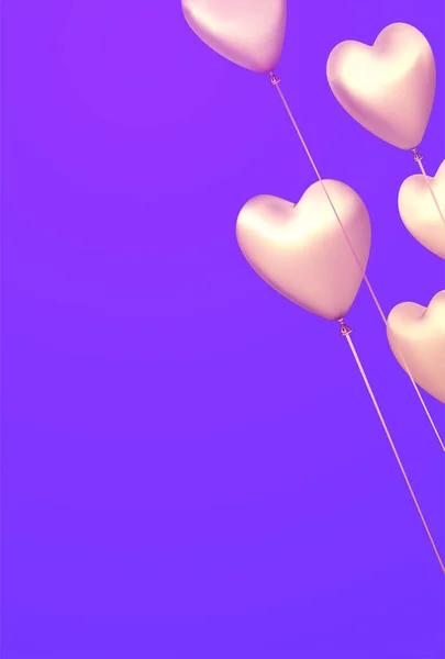 粉色3D现实气球 爱情的象征情人节 有文字空间的海报 矢量说明 — 图库矢量图片