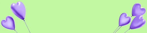Фиолетовые Реалистичные Шарики Форме Сердца Зелёном Фоне Баннер Пробелами Текста — стоковый вектор