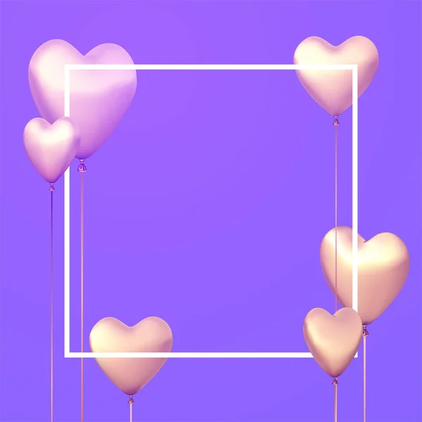 Růžové Realistické Balónky Tvaru Srdce Purpurovém Pozadí Čtvercový Prostor Pro — Stockový vektor