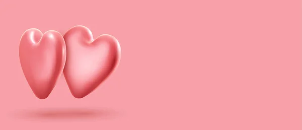 Růžový Realistický Pár Balónků Tvaru Srdce Růžové Pozadí Prostorem Pro — Stockový vektor