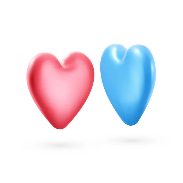 Par Realista Globos Rojos Azules Forma Corazón Fondo Blanco Día — Archivo Imágenes Vectoriales