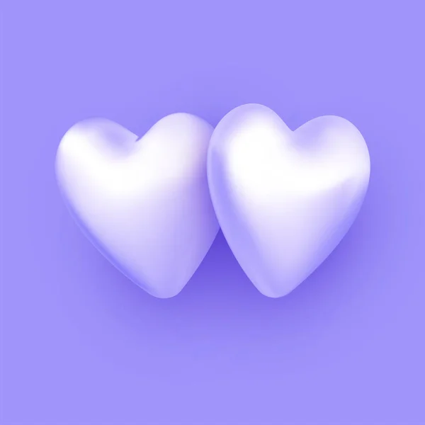 Paar Lila Herzen Auf Violettem Hintergrund Valentinstag Vektorillustration — Stockvektor