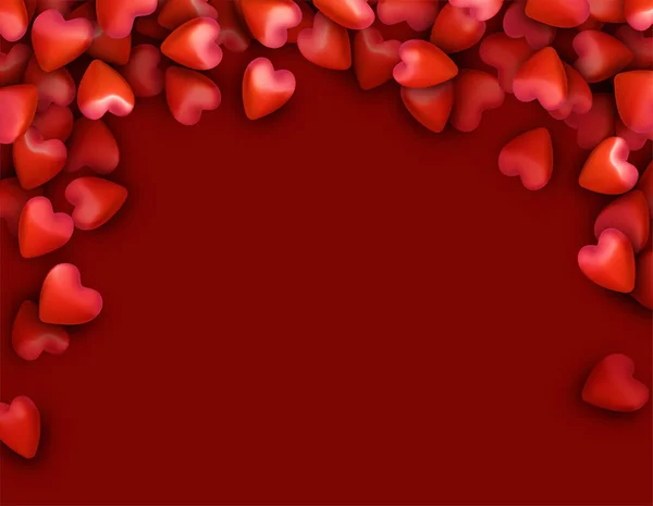 Röda Hjärtan Övre Gränsen Alla Hjärtans Dag Affisch Med Plats — Stock vektor