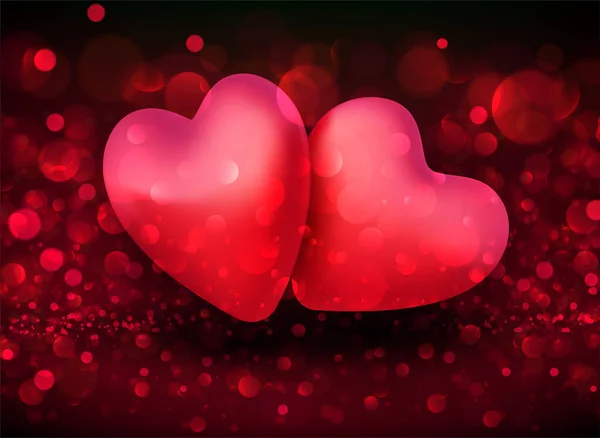 Czerwona Para Serc Tle Bokeh Karta Walentynkowa Plakat Ulotka Broszura — Wektor stockowy
