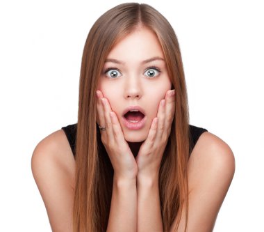 Surprised beautiful girl holding her head clipart