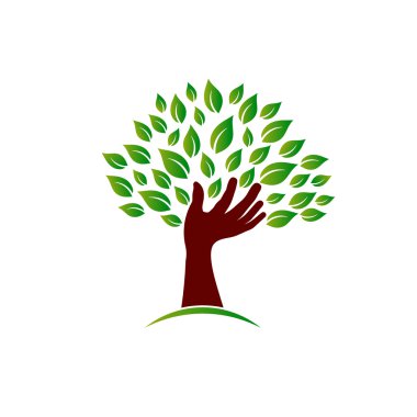 Hand on ecology awareness image. Concept of tree hand, environment safe, plant a tree. Vector image