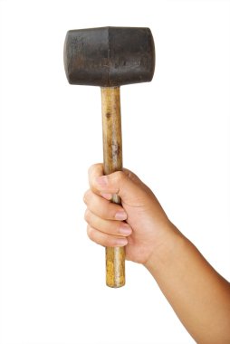 Beyaz arkaplanda çekiçli el