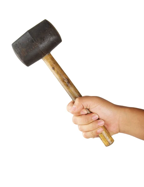 Beyaz arkaplanda çekiçli el