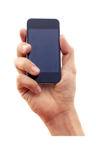 Geïsoleerde hand met smartphone of telefoon — Stockfoto