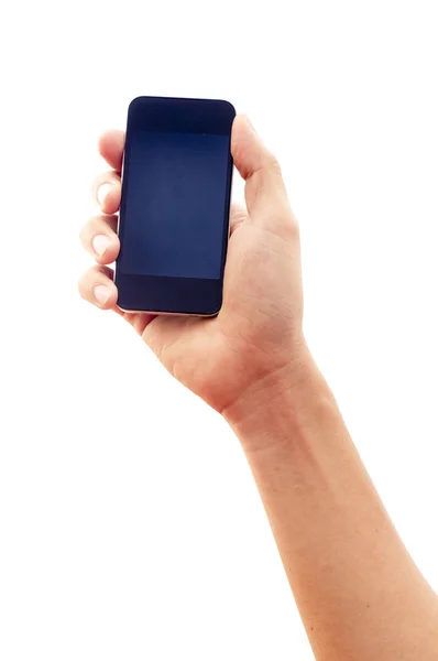 Geïsoleerde hand met smartphone of telefoon — Stockfoto