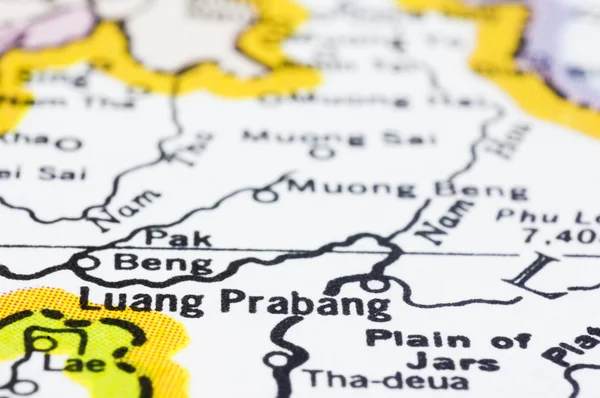 Stäng av luang prabang på karta, laos — Stockfoto