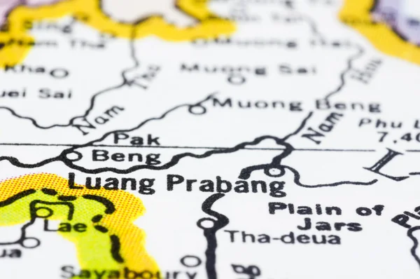 Stäng av luang prabang på karta, laos — Stockfoto