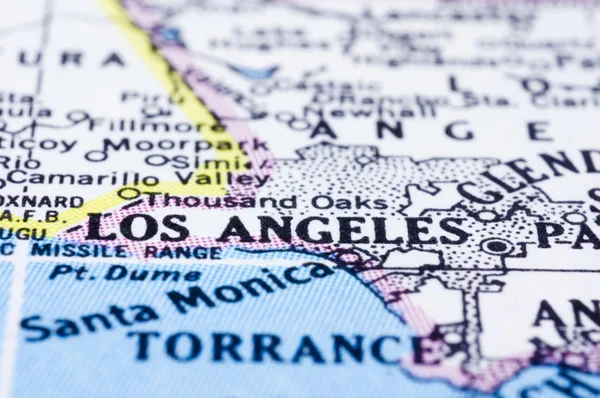 Primer plano de Los Ángeles en el mapa, Estados Unidos —  Fotos de Stock