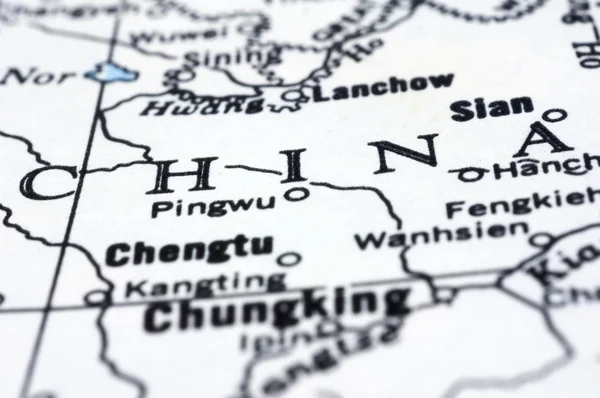 Närbild på Kina på karta — Stockfoto