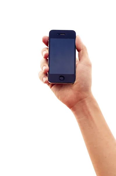 Isolated hand holding iphone — Stock Photo, Image