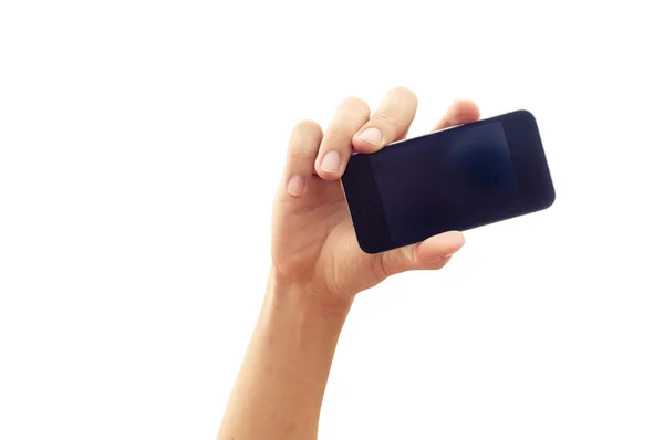 Isolated hand holding smartphone or phone — Stock Photo, Image