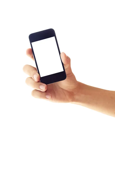 Smartphone o telefono con mano isolata — Foto Stock