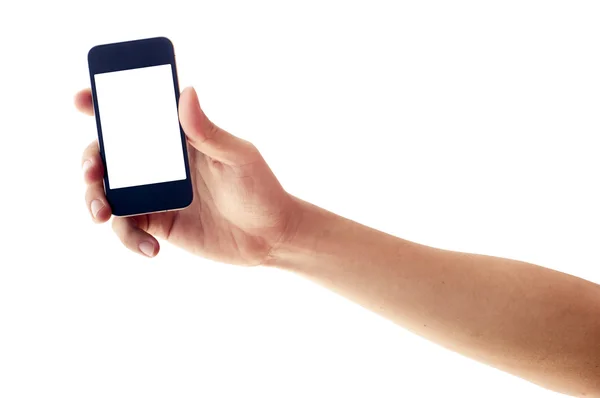 Isolerade hand som håller smartphone eller telefon — Stockfoto