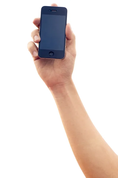 Geïsoleerde hand met iphone — Stockfoto