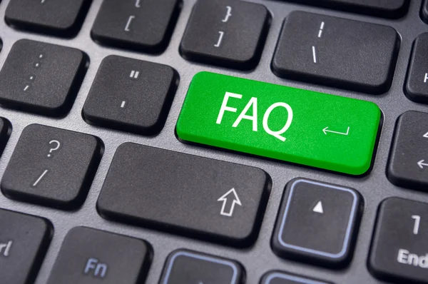 FAQ pojęć, wiadomości na klawiaturze klawisz enter — Zdjęcie stockowe