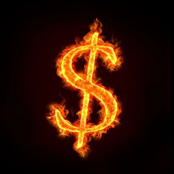 Dollar sign in fire — Stock Photo, Image