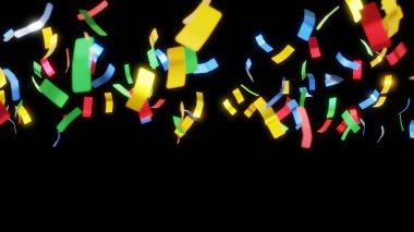 Kutlama konsepti için renkli konfeti arka planı, siyah üzerine izole