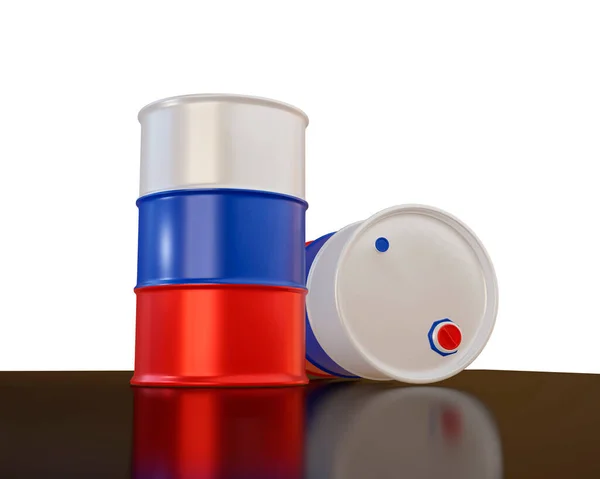 Isolated Render Oil Barrel Russian Flag Colour Combination — Stock Photo, Image