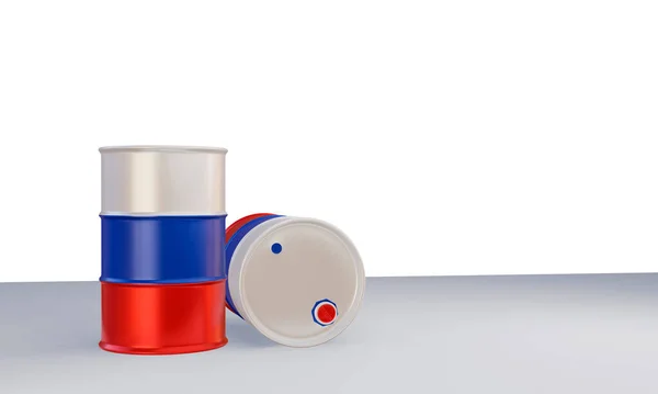 ロシアの旗の色の組み合わせで石油バレルの隔離された3Dレンダリング — ストック写真