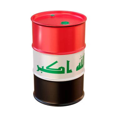 Irak bayrağında 3 boyutlu izole yağ varili.