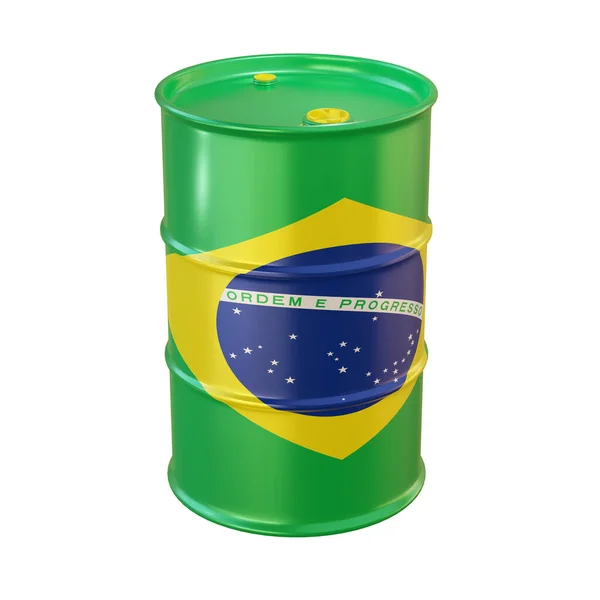 Renderização Isolada Barril Petróleo Bandeira Brasil — Fotografia de Stock