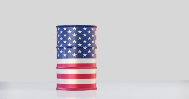 政治的概念のための米国の国旗の油樽の隔離された3Dレンダリング — ストック動画