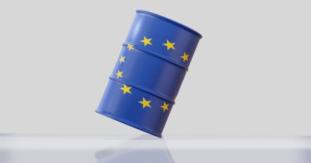 Rendición Barriles Petróleo Crudo Bandera Del Euro Cayendo Sobre Terreno — Vídeo de stock