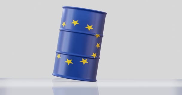 Renderowanie Beczek Ropy Naftowej Pod Banderą Euro Gruncie Koncepcji Kryzysu — Wideo stockowe