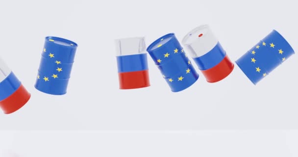 Avrupa Bayrağında Ham Petrol Varillerinin Yorumlanması Rus Bayrağının Enerji Kavramları — Stok video