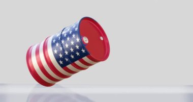 ABD bayraklarında 3 boyutlu ham petrol varilleri kavram için yere düşüyor.