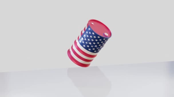 三维渲染的原油桶在美国国旗下降地面上的概念 — 图库视频影像