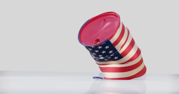 Render Crude Oil Barrels Flag Dropping Ground Concept — Video