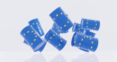 3d render of oil barrels in euro flag for energy related concept.