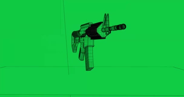 メッシュ内のライフル銃の3Dレンダリングとコンピュータグラフィックス用の3Dオブジェクトのためのワイヤーフレーム — ストック動画