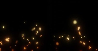 3D uçan ateş közleri savaş ya da yanma sahnesi için video kaplama efekti.