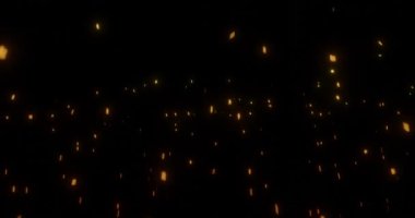 3D uçan ateş közleri savaş ya da yanma sahnesi için video kaplama efekti.