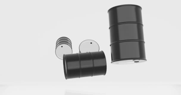 作为能源概念的石油桶跌落与崩塌的三维渲染 — 图库视频影像
