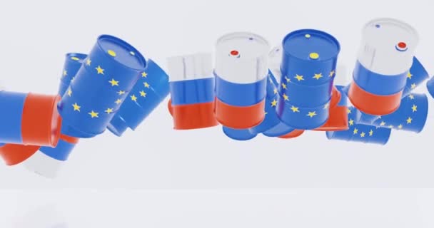 Rendering Von Rohölfässern Euro Flagge Und Russischer Flagge Für Energiekonzepte — Stockvideo