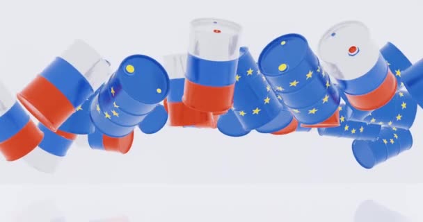 Render Crude Oil Barrels Euro Flag Russian Flag Crashing Energy — стокове відео