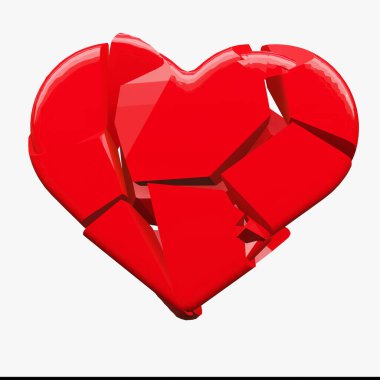 Üzüntü konsepti için kırık kalbin izole edilmiş 3D görüntüsü.