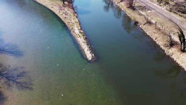 Drohnenvideo Von Der Illerspitze Bei Neu Ulm — Stockvideo