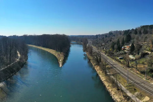 Hier Der Illerspitze Bei Neu Ulm Fließt Die Iller Die — Stockfoto