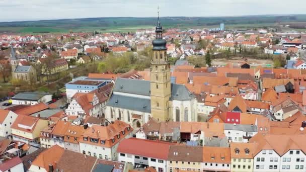 Drönare Video Bad Koenigshofen Med Sevärdheter Från Staden — Stockvideo