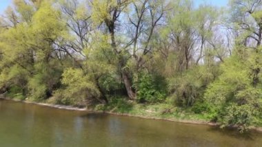 Ulm Minster manzaralı Neu-Ulm yakınlarındaki Iller 'de İHA uçuşu.