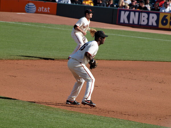 Giants Middle infielders Edgar Renteria and Freddy Sanchez stan
